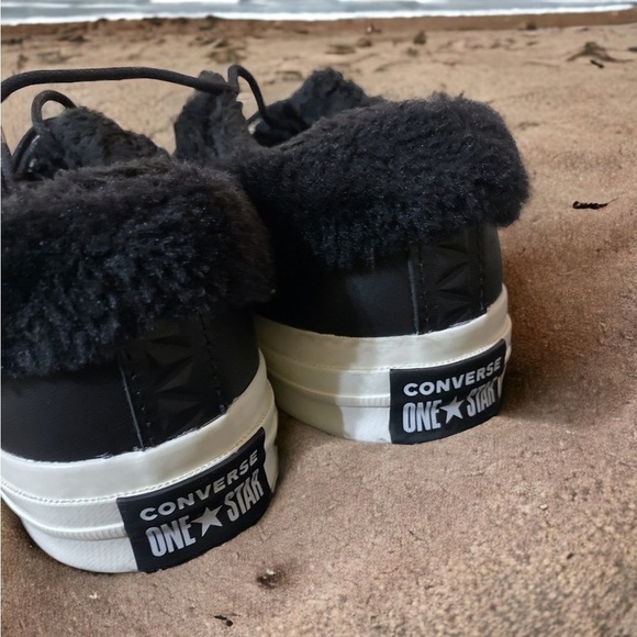 Leather Converse One Star Platform Shearling Collar Women’s 6 1/2 Black Go… - Picture 8 of 9